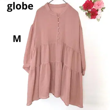 그로브 블라우스 셔츠 티어드 반팔 7부 소매 비침 핑크 M