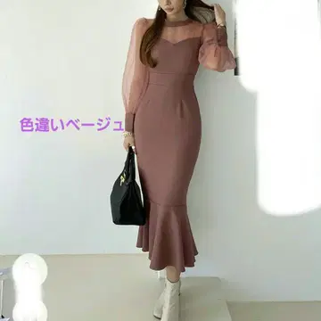 eeyou 시스루 원피스 머메이드 베이지