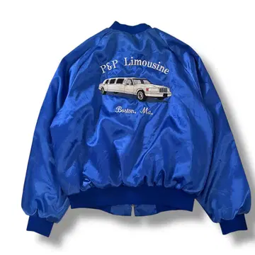 80s USA제 새틴 나일론 바시티 자켓 리무진 백 자수 빈티지