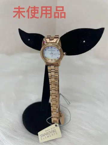 Swarovski 고양이 모양 골드 쿼츠 손목시계