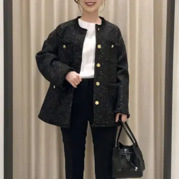 PLST 플라스테 트위드 노카라 자켓 (라메사 포함) 자켓