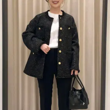 PLST 플라스테 트위드 노카라 자켓 (라메사 포함) 자켓