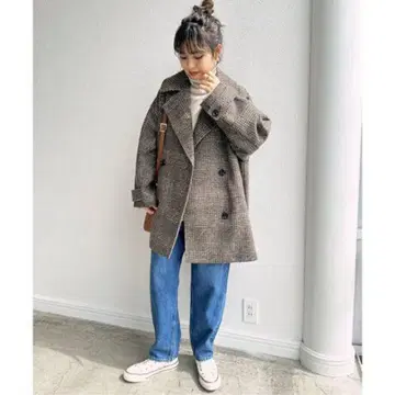 W 슬라이버 체크 하프 코트