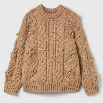 새상품 ZARA 스톤 모조 진주 비즈 케이블 니트 스웨터 164cm