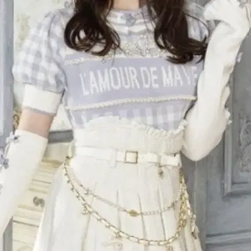 LIZLISA 깅엄 자카드 암워머 니트 블루