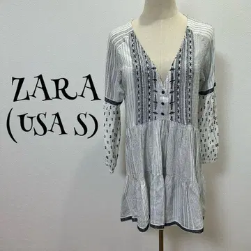 ZARA/자라 (USA S) 원피스/화이트/자수/긴팔/미디엄 기장