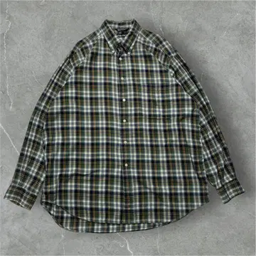 90s 노티카 플란넬 셔츠 XL 그린 체크 자수 로고 빈티지 6142