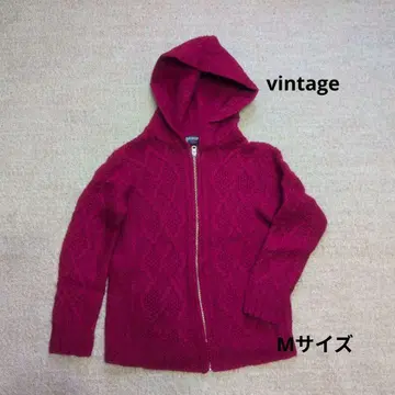 빈티지 후드 부착 아란 무늬 가디건 vintage 니트