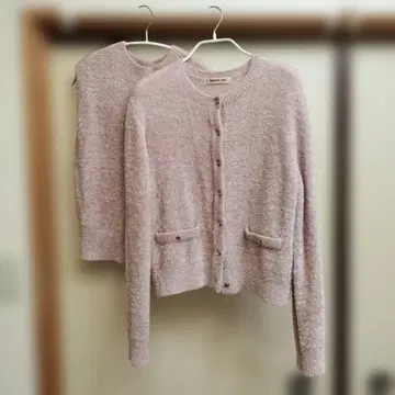 샤이니 벨로아 터치 가디건 풀오버 앙상블 핑크