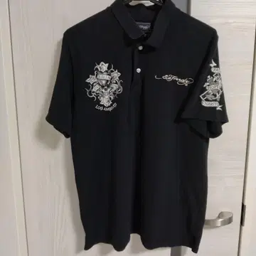 Ed Hardy 스컬 디자인 피케 셔츠 블랙 XL