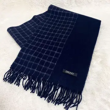 DKNY 머플러 네이비 체크 남성용 프린지