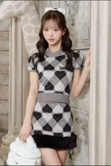 아가일 하트 체크 니트 셋업 Darich GRY 그레이