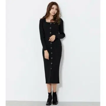 rienda 프론트 버튼 longSLV RIB Knit OP