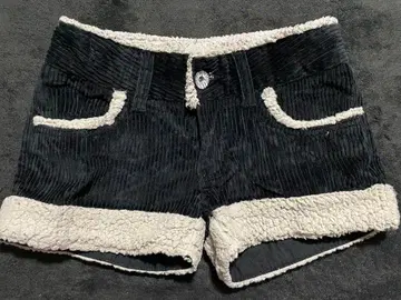 블랙 코듀로이 숏팬츠 숏 팬츠 하트 포켓 헤이세이 갸루 당시물
