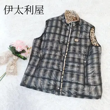 [ 이타리야/이탈리아 ] 슬리브리스 다운 자켓 체크 레오파드 표범 무늬