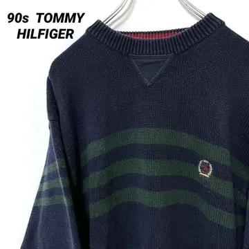 N-5779 90s TOMMY HILFIGER 크루넥 보더 니트 L