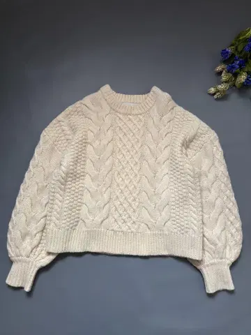 CLANE CABLE PUFF KNIT TOPS WHITE 사이즈 2