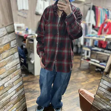 플란넬 셔츠 빨간색과 블랙 체크 L 사이즈