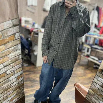 George XL 깅엄 체크 그레이 버튼업 긴팔 셔츠