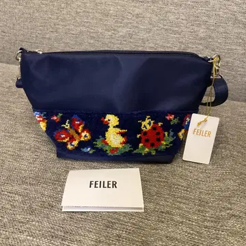 FEILER 자수 숄더백 네이비