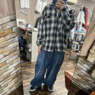 NAUTICA L 파자마 셔츠 체크 무늬 플란넬 긴팔 셔츠