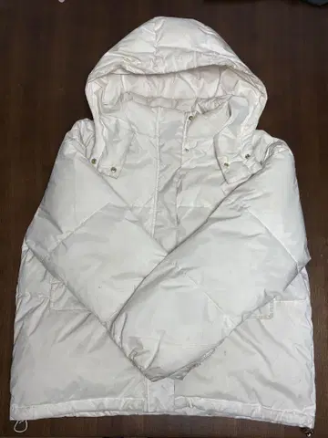 다운 자켓 화이트 여성용 후드 부착