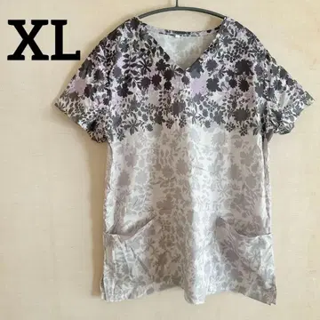 꽃무늬 V넥 반팔 튜닉 XL 상의