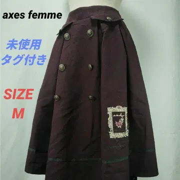 미사용 택 포함 axes femme 장미 액자 자수 미들 스커트 와인