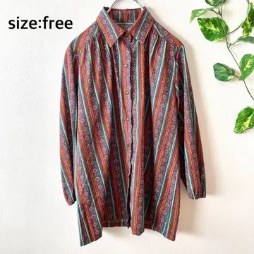 빈티지 긴팔 셔츠 올 패턴 아트 패턴 에스닉 아메카지 캐주얼