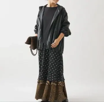 비어즐리 플레어 스커트 도트 레오파드 무늬 티어드