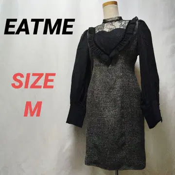 EATME 이토미 타이트 원피스 드레스 레이스 프릴 블랙 M