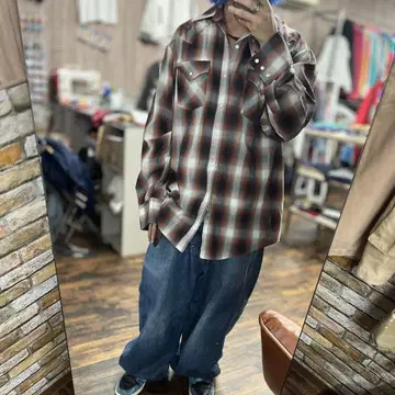 PLAINS L 옴브레 셔츠 웨스턴 셔츠 쉐도우 체크 긴팔 셔츠