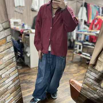 PURITAN L 파자마 셔츠 구제 의류 버건디 코튼 버튼 셔츠