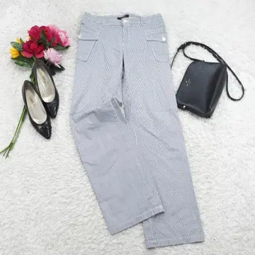 G9622*MACPHEE 맥피 스트라이프 패턴 팬츠 네이비 화이트 36