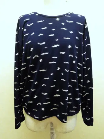 TSUMORI CHISATO 네이비 자수 패턴 긴팔 티셔츠