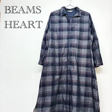 빔즈 코듀로이 체크 긴팔 셔츠 원피스