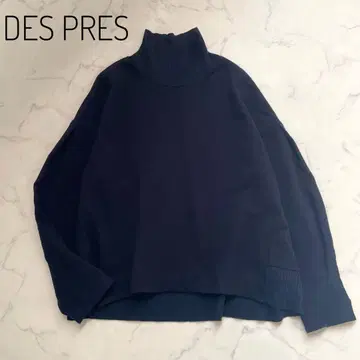 새상품급 데프레 울 콤비 터틀넥 풀오버 네이비 일본제 S