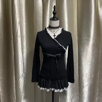 긴팔 니트 레이스 리본 걸 페어리 그런지 y2k 일본제