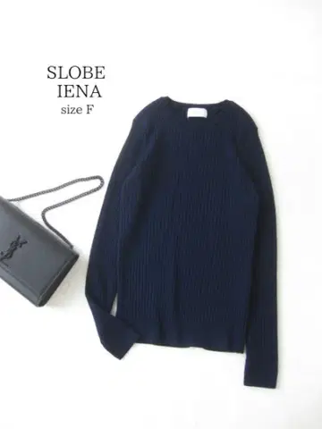 이에나 IENA 리브 니트 긴팔 네이비 F 울 소재 크루넥 SLOBE