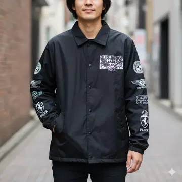 BLVCK FLAME 프린트 빅 로고 나일론 자켓 블랙 긴팔