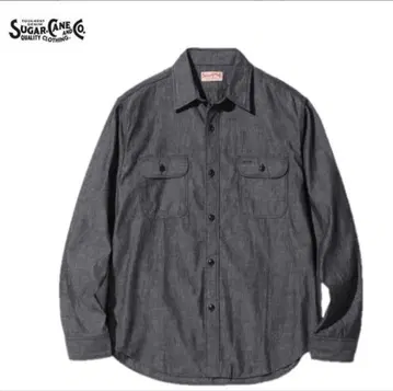 SUGAR CANE 블랙 샴브레이 긴팔 워크 셔츠