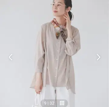 북유럽, 생활 잡화점 드레이프감 소재의 플레어 블라우스 핑크 베이지 M