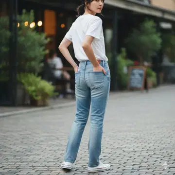 뮤닉 허니컴 일본제 데님 팬츠 여성용 블루 페이드감