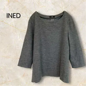 INED 고급 울 혼방 그레이 7부 소매 풀오버 15호