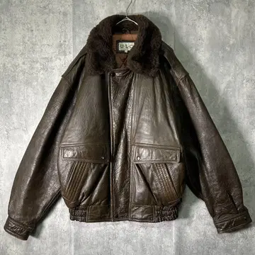 G-1 램 가죽 자켓 브라운 XL 라이너 보아 옷깃 빈티지