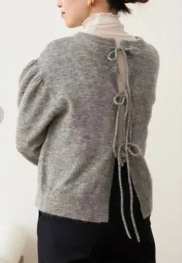 IENA 모헤어 혼방 천축 리본 가디건 그레이