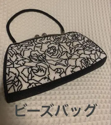 빈티지 비즈 기모노 가방 화이트 블랙 장미 무늬