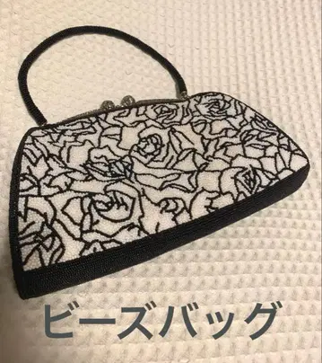 빈티지 비즈 파티 백 화이트 블랙 장미 무늬 기모노 가방