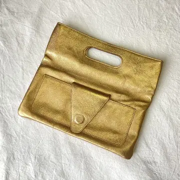 UNITED ARROWS 이탈리아제 천연 가죽 클러치백 골드