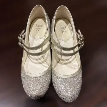 ANNA SUI 실버 고양이발 글리터 펌프스